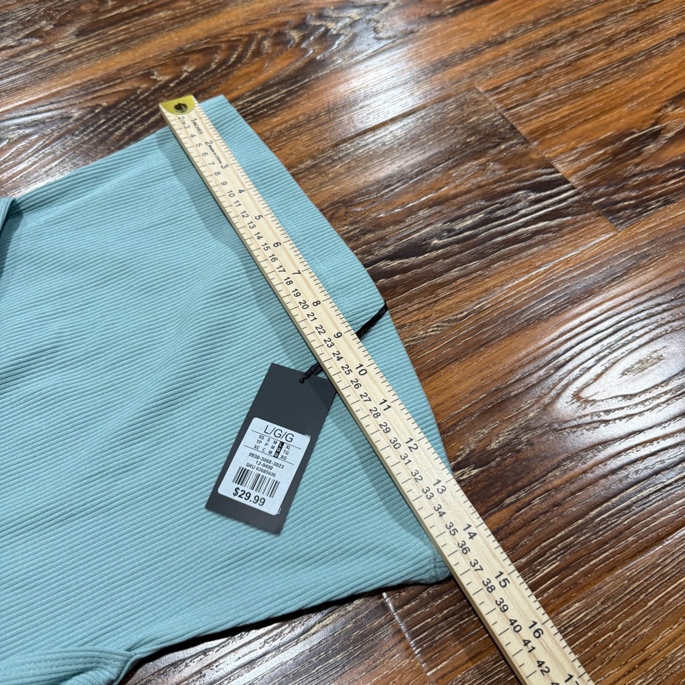 NWT Revamped Women's Light Blue Ribbed Strapless Midi Tube Dress Tie Waist Sz L - Picture 5 of 9